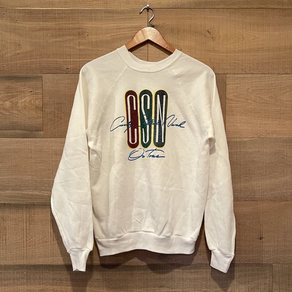 Vintage Official Crosby Stills & Nash Tour White Sweatshirt L - Picture 1 of 7